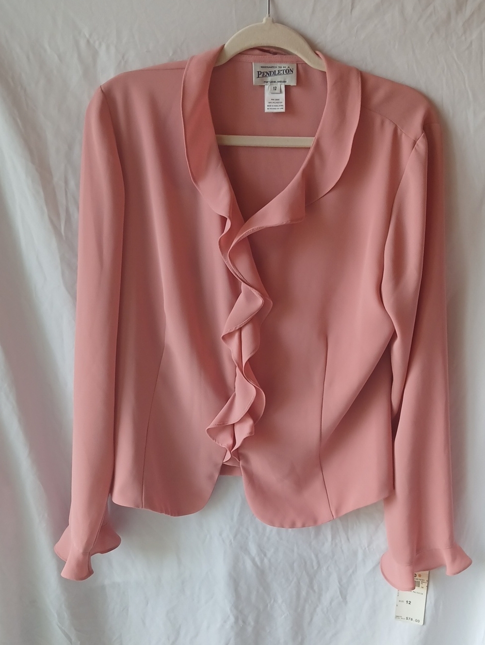 Pendleton Dusty Peach Ruffle-Front Blazer